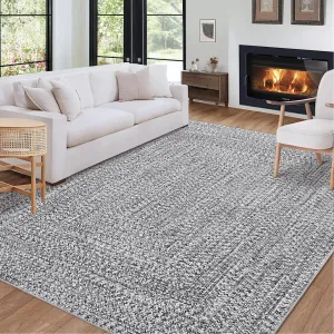 Grey 5x7 Washable Printed Braided Rug Non Slip Stain Resistant Carpet for Living Room Dining Room Bedroom