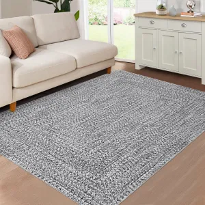 Area Rug 10x13 Extra Large Rug Print Braided Machine Washable Rug for Living Room, Non-Slip Stain Resistant Accent Rug Farmhouse Printed Weaving Floor Cover Carpet for Bedroom, Grey
