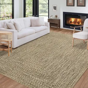 Beige Yellow 3x5 Washable Rug Non Slip Backing Living Room Bedroom Kids Room