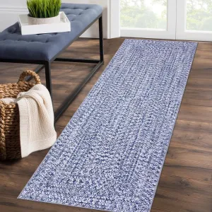 Runner Rug Light Blue 2x8 Washable Rug Non Slip Printed Braided Hallway Runner Carpet Solid Printed Weaving Low Pile Floor Cover for Kitchen Laundry Room Entryway