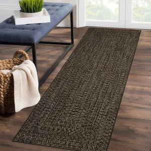 Runner Rug Dark Brown 2x8 Washable Rug Non Slip Printed Braided Hallway Runner Carpet Solid Printed Weaving Low Pile Floor Cover for Kitchen Laundry Room Entryway