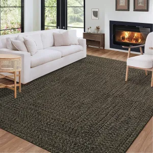 Dark Brown 4x6 Washable Braided Print Rug Non-Slip Low Pile Polyester Soft Foldable Farmhouse Living Room Bedroom