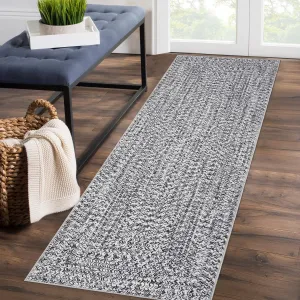Washable Runner Rug 2x10 Hallway Runners Printed Braided Distressed Runner Rug Solid Printed Weaving Entryway Carpet for Kitchen Living Room Home Office