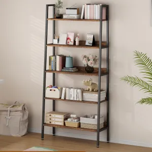 70" Tall Book Shelf, 5 Tier Bookcase, Narrow Book Case Book Storage Organizer with Open Shelves, Industrial Metal Frame Bookcase and Bookshelf for Home Office Kitchen Living Room Rust Brown