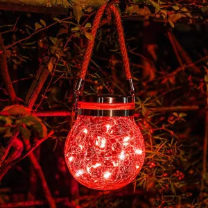 Romantic Solar Crack Ball,Outdoor Hanging Glass Jar Light Colorful Christmas Wishing Lamp for Garden, Patio, Backyard, Lawn, Patio red Light