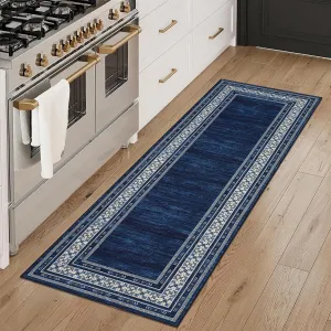 Washable Modern Runner Rug – Navy Blue, 2x6ft, Soft Non-Slip Low Pile Carpet, Spot Resistant & Non-Shedding, Bordered Accent for Kitchen, Hallway, Bedroom, Living Room
