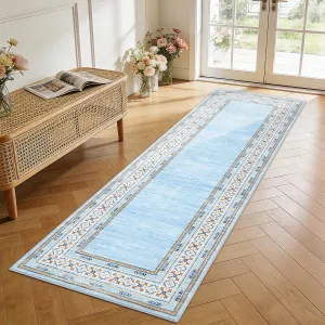 Soft Area Rug Runner - Modern Washable Low Pile Carpet, Non-Slip & Mark Resistant - For Bedroom, Hallway, Kitchen, Living Room - Light Blue, 2x6ft