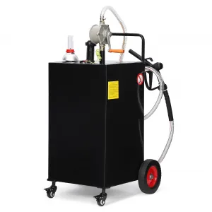 30 Gallon Portable Fuel Caddy Stainless Steel Manual Pump Anti-Leak Clear Gauge Wheels Outdoor Use