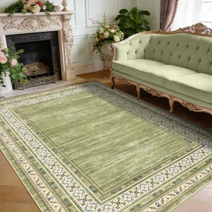 Modern Area Rug - Soft Washable Low Pile Carpet, Non-Slip & Bordered, Mark Resistant & Durable - Living Room, Bedroom, Dining - Green, 9x12ft