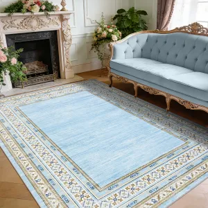 Washable Area Rug - Soft Modern Low Pile Carpet, Non-Slip & Mark Resistant - For Living Room, Bedroom, Home Decor - Light Blue, 4x6ft