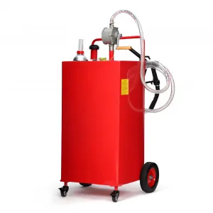 30 Gallon Fuel Caddy Gasoline Diesel Tank with Manual Two-Way Pump Durable Stainless Steel 4-Wheel Mobile Design for Cars Trucks Boats