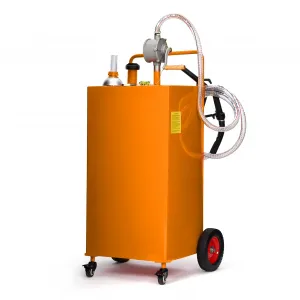 30 Gallon Fuel Caddy Heavy-Duty Stainless Steel Fuel Tank with Manual Transfer Pump 4-Wheel Mobile Design for Gasoline and Diesel for Cars Trucks Boats Lawn Mowers, Yellow