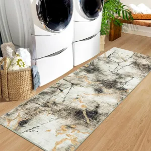 Modern Runner Rug 2x6 Washable Non Slip Carpet Runner Foldable Low Pile Marble Abstract Design Rug Ultra Soft Contemporary Rug Runner for High Traffic Areas in Entryway, Kitchen, Brown