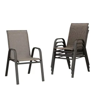 Patio Stackable Chairs Set of 4 - Outdoor Metal Frame Dining Chairs with Breathable Textilene Fabric for Patio, Deck, Backyard, Brown