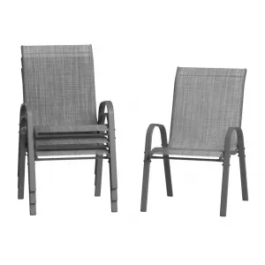 Outdoor Stackable Chairs Set of 4 - Patio Dining Sling Chairs with Textilene Fabric for Patio, Deck, Backyard, Light Grey