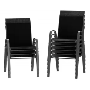 Patio Stackable Chairs Set of 4 - Outdoor Metal Frame Dining Chairs with Breathable Textilene Fabric for Patio, Deck, Backyard, Black