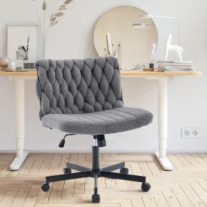Criss Cross Chair with Wheels, Wide Seat Home Office Desk Chair, Armless Makeup Vanity Chair, Modern Cross Legged Swivel Comfy Chair, Computer Task Chair for Home Office, Gray