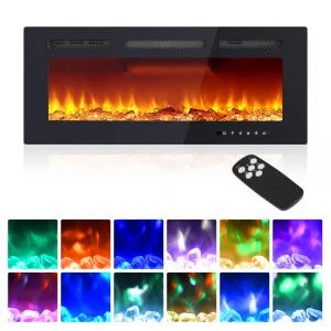 40 Inch Electric Fireplace Insert Wall Mounted & Recessed, 12 Flame Colors, Remote Control, Faux Logs & Crystal, LED Lighting, Indoor Heater, Living Room
