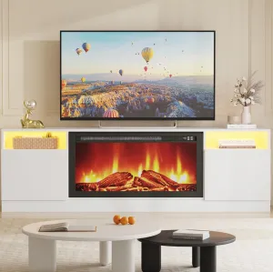 Modern TV Stand for TV Up to 75" TV, 70 ''White Television Console Table Cabinets With Storage,Wooden Entertainment Center for Living Room, Fits Into 36'' Electric Fireplace(Not Included Fireplace)