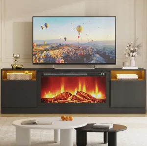 Modern Entertainment Center with Storage Cabinet Up to 75"TV, Modern TV Stand for Living Room, Black (Not Include Fireplace)