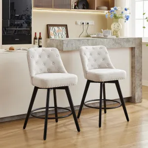 Counter Height Bar Stools Set of 2, Modern Swivel Bar Stools with Back and Wood Legs, 26" H Seat Height Upholstered Barstools Bar Chair for Kitchen Island Home Bar, Linen Fabric Beige