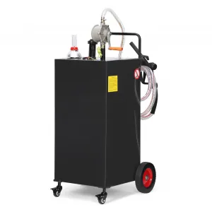 35 Gallon Fuel Caddy with Manual Transfer Pump, Heavy-Duty Stainless Steel, 4-Wheel Mobile Design, Gasoline & Diesel, Silver