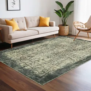 Large Washable Rug 8x10 Modern Abstract Area Rug Non Slip Low Pile Floor Carpet Green for Bedroom and Living Room