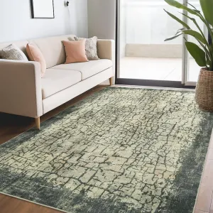 Modern Abstract Rug Washable Non-Slip Low-Pile Foldable Carpet, Soft Non-Shedding Accent Rug for Bedroom/Living/Dining Room, Green