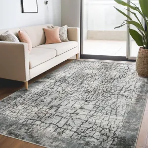 Modern Washable Rug 5x7 Abstract Area Rug for Living Room Non Slip Non Shedding Contemporary Carpet Foldable Low Pile Soft Farmhouse Aesthetic Accent Rug for Bedroom Dining Room, Grey