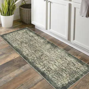 2x6 Washable Runner Rug Modern Distressed Abstract Non Slip Floor Carpet Green