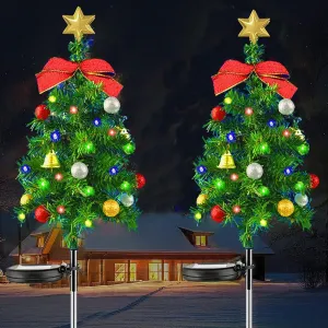2/4Pcs Solar Christmas Tree, Solar Christmas Pathway Lights Solar Christmas Lights Outdoor Waterproof Decorations Auto On/Off Garden Stake Lights for Pathway Lawn Patio