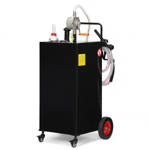 35 Gallon Portable Fuel Caddy Heavy-Duty Gasoline Diesel Transfer Tank Manual Pump Spill-Proof Leak-Free 4-Wheel Mobile Farm Truck Boat Use