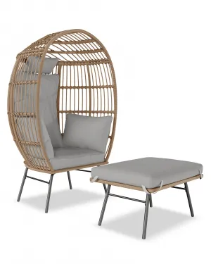 Wicker Egg Chair with Ottoman, Egg Basket Lounge Chair with Thick Cushion, Comfy Egg Rattan Seat,Gray