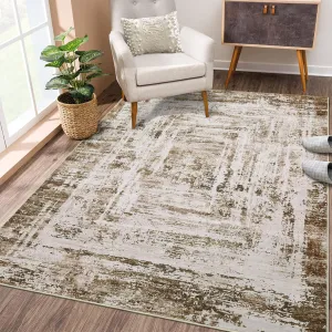 Area Rug 5x7 Abstract Distressed Brown Multi Print Non-Slip Washable Rug Bedroom Thin Rug Colorful Overdyed Mat Kitchen Rug Contemporary Carpet Living Room Area Rug