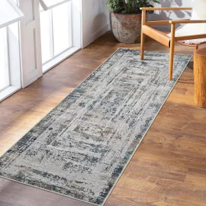 Runner Area Rug 2x6 Abstract Distressed Blue/Brown Multi Print Non-Slip Washable Rug Bedroom Thin Rug Colorful Overdyed Mat Kitchen Rug Contemporary Carpet Living Room Area Rug