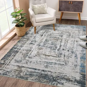Washable Abstract Area Rug - Contemporary Style Machine Washable Rug for Living Room, Bedroom, Kitchen - Non-Shedding and Easy-Cleaning - Blue/Brown 8x10 Ft