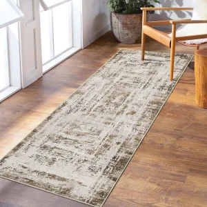 Runner Area Rug 2x6 Abstract Distressed Brown Multi Print Non-Slip Washable Rug Bedroom Thin Rug Colorful Overdyed Mat Kitchen Rug Contemporary Carpet Living Room Area Rug