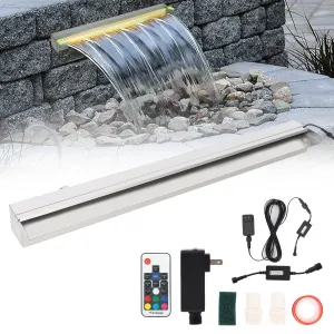 23.6"x4.7"x3.2" Stainless Steel Pool Fountain, Waterfall Feature with Led Strip Lighting, Rectangular Spillway for Outdoor Gardens, Premium Quality Led Pool Fountain with Remote Control