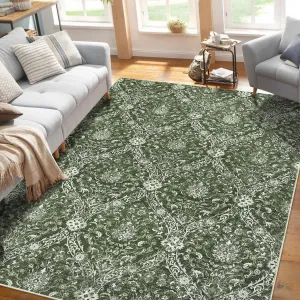 10x13 Area Rug Large Green Soft Washable Vintage Non-Slip Indoor Carpet for Living Room Bedroom Dining Room Office Playroom