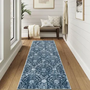 Vintage Rug 2x6 Runners Rug for Hallways, Washable Medallion Area Rugs Hallway Door Mat with Non-Slip Backing Entryway Rug Floor Carpet for Entrance Bedroom Kitchen, Navy