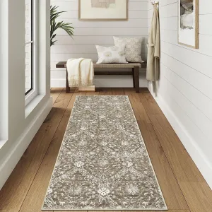 Vintage Rug 2x6 Runners Rug for Hallways, Washable Medallion Area Rugs Hallway Door Mat with Non-Slip Backing Entryway Rug Floor Carpet for Entrance Bedroom Kitchen, Brown