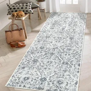 Vintage Rug 2x6 Runners Rug for Hallways, Washable Medallion Area Rugs Hallway Door Mat with Non-Slip Backing Entryway Rug Floor Carpet for Entrance Bedroom Kitchen, Grey