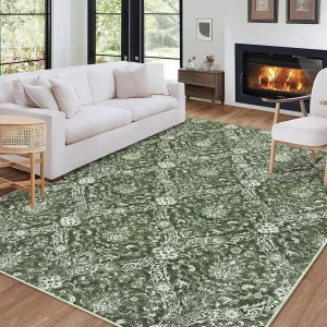 Area Rug - 8x10, Green Soft Distressed Design, Non-Shedding & Easy Care Area Rug, Ideal for High Traffic Areas in Living Room, Bedroom Home Office
