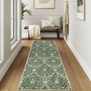 Vintage Rug 2x6 Runners Rug for Hallways, Washable Medallion Area Rugs Hallway Door Mat with Non-Slip Backing Entryway Rug Floor Carpet for Entrance Bedroom Kitchen, Green