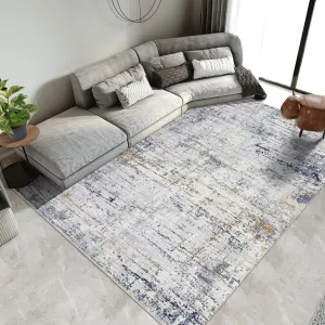 Washable Rugs 5x7 Rug Contemporary Distressed for Living Room Bedroom Modern Abstract Office Rug Low Pile Neutral Soft Nursery Rug Non Slip Farmhouse Floor Cover Blue Orange