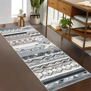 2x6 Hallway Runner Rugs Washable Rug Tribal Farmhouse Neutral Rug Geometric Rug Low Pile Non-Slip Soft Rug for Entryway Bedroom Laundry Room Indoor Rug Grey