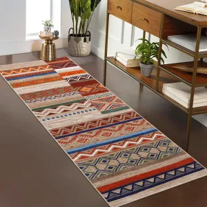 Runner Rug 2x6 Washable Rugs for Entryway Distressed Vintage Rug for Living Room Tribal Geometric Area Rug for Bedroom Patchwork Office Carpet Low Pile Neutral Soft Nursery Rug