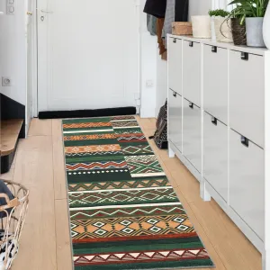 Green Multi 2x6 Runner Rug Washable Rugs for Living Room Distressed Vintage Area Rug for Bedroom Tribal Geometric Patchwork Office Carpet Low Pile Neutral Soft Nursery Rug