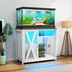 40-50 Gallon Aquarium Stand, Fish Tank Stand with Power Outlets, Aquarium Cabinet for Fish Tank,Metal Fish Tank Stand with Storage Suitable for Turtle Tank, Reptile Terrarium, 660LBS Capacity, White