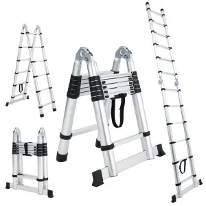 14.5FT Telescoping Ladder, Extension Ladder Aluminum Folding Ladder Collapsible Ladder, Telescopic Ladders Foldable Extendable Ladder for Home Homeuse Rv Attic Roof